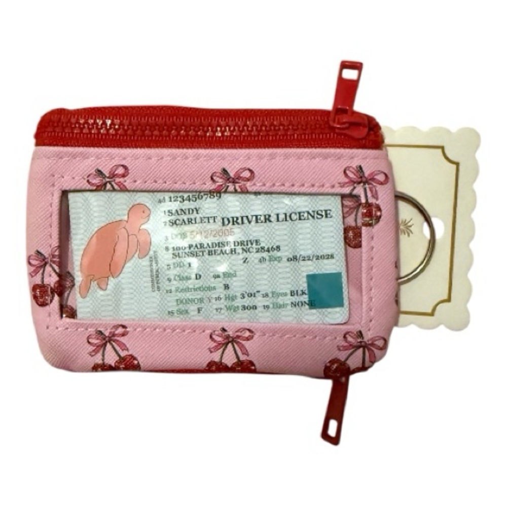 Pink and Red Cherry Print ID Holder